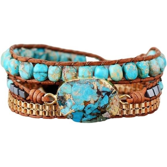 Wrap Bracelets Boho Stone Jasper Turquoises Strand Bracelet Jewelry  For Women - Picture 1 of 8